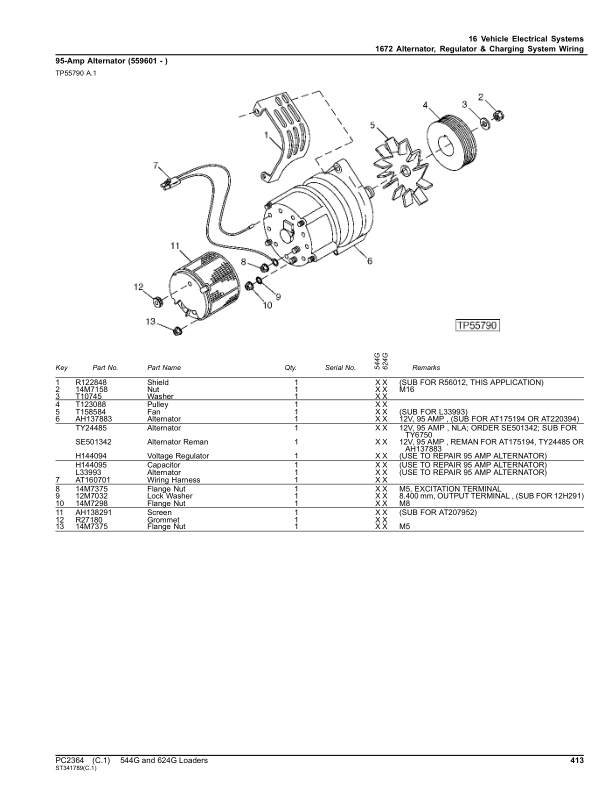 John Deere 544G, 624G, 544GTC, 544GLL Loaders Parts Catalog Manual - PC2364