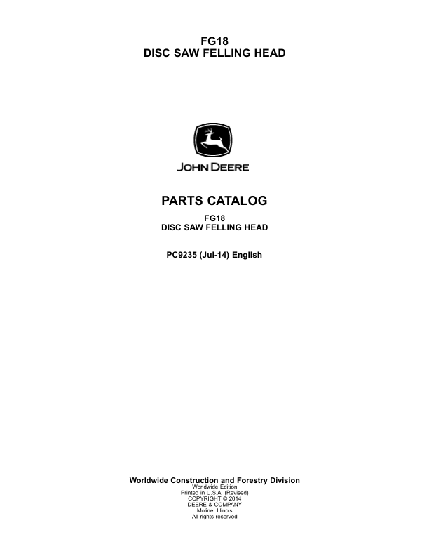 John Deere Fg Felling Heads Parts Catalog Manual Pc