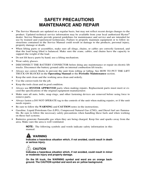Hyster C60ZHD, C80ZHD Pallet Trucks A373 Series Repair Manual_1