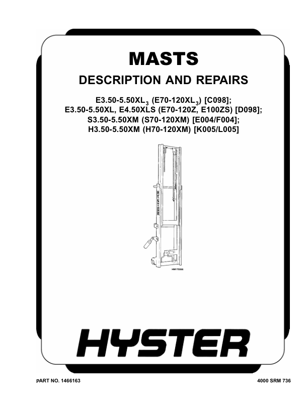 Hyster E3.50XL, E4.00XL, E4.50XL, E4.50XLS, E5.50XL Electric Forklift Truck D098 Series Repair Manual_1