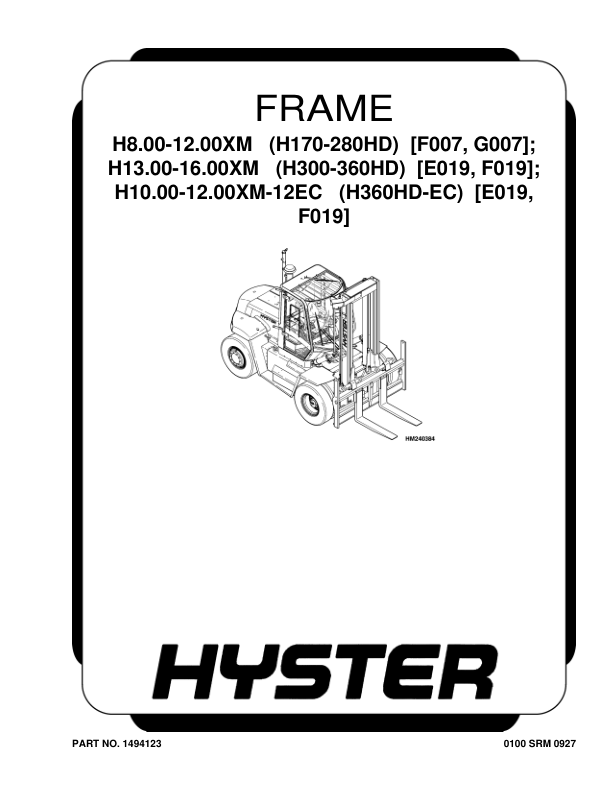 Hyster H12.00XM, H13.00XM, H14.00XM, H16.00XM Forklift Truck F019 Series Repair Manual (EU)_1