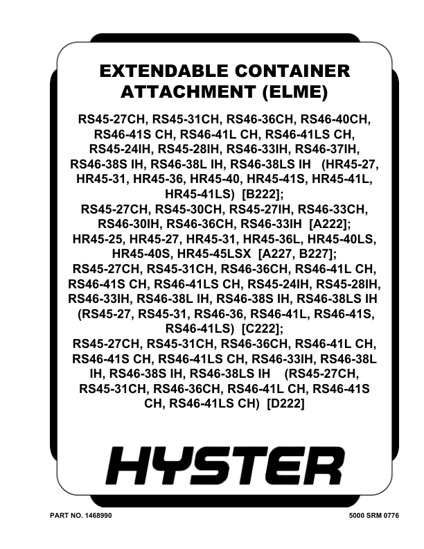 Hyster HR45-25, HR45-27, HR45-31, HR45-40S, HR45-36L, HR45-40LS, HR45-45LSX Container Handler B227 Series Repair Manual_1