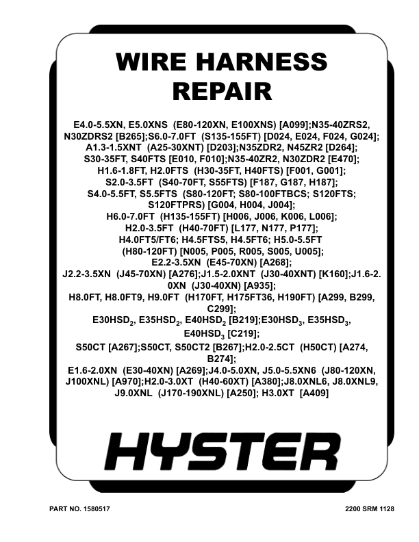 Hyster J170XNL, J175XNL, J190XNL Electric Forklift A250 Series Repair Manual_1