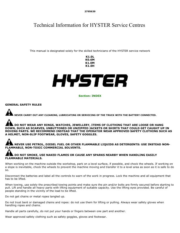 Hyster K0.6M , K1.0M Order Picker A458 Series Repair Manual_1