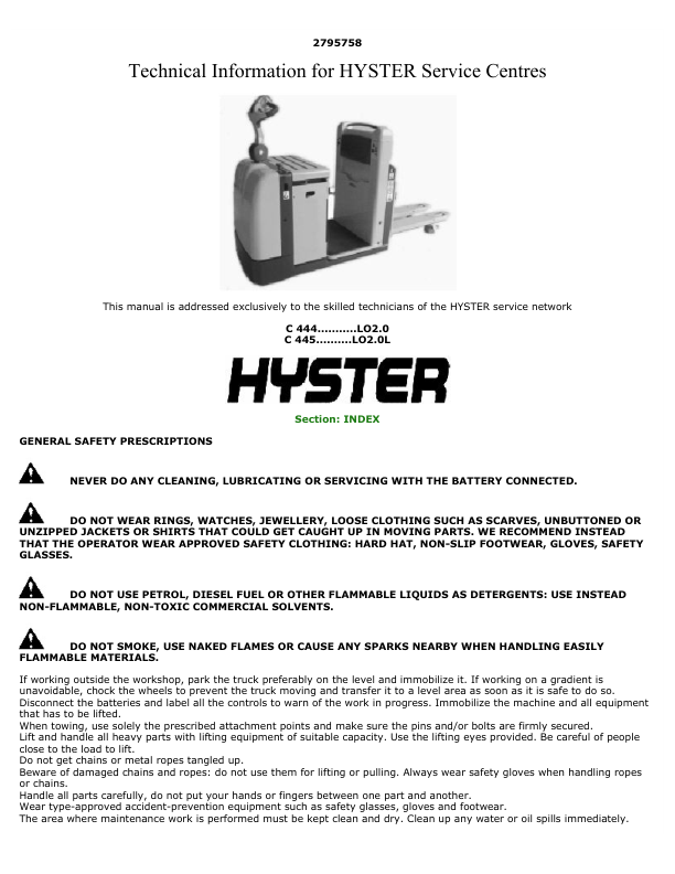 Hyster LO2.0 Low Level Order Picker C444 Series Repair Manual_1