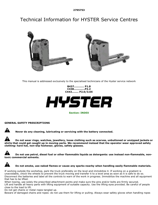Hyster P1.8 Pedestrian Pallet Truck B437 Series Service Repair Manual_1