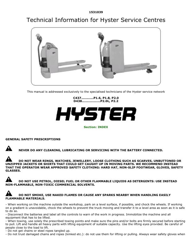 Hyster P2.0L, P2.2 Pallet Truck D438 Series Repair Manual_1
