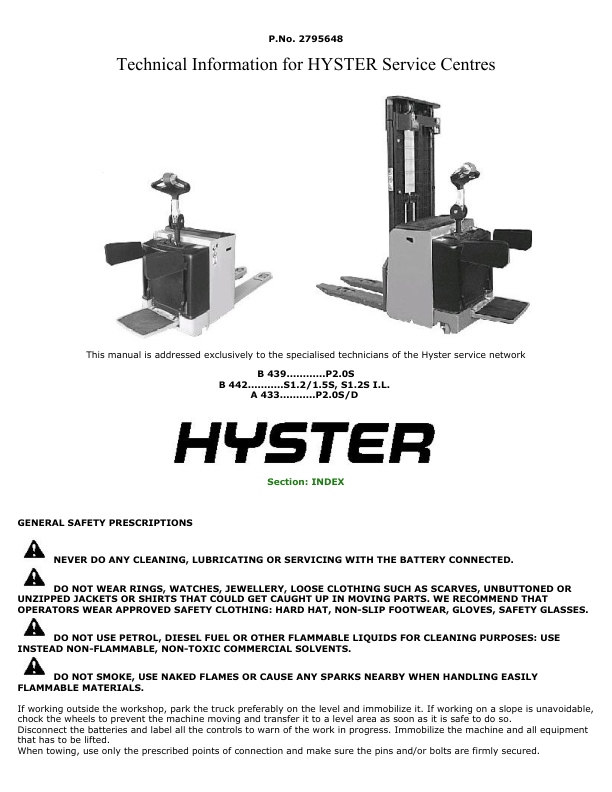 Hyster P2.0SD Pallet Stacker A433 Series Repair Manual_1