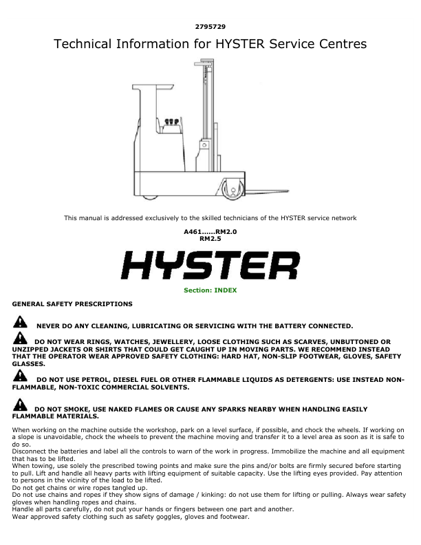 Hyster RM2.0, RM2.5 Electric Four-way Diesel Forklift Truck A461 Series Repair Manual_1