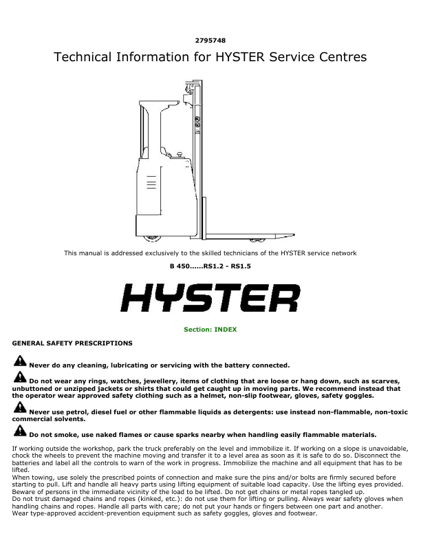 Hyster RS1.2, RS1.5 Electric Seated Rider Stacker B450 Series Repair Manual_1