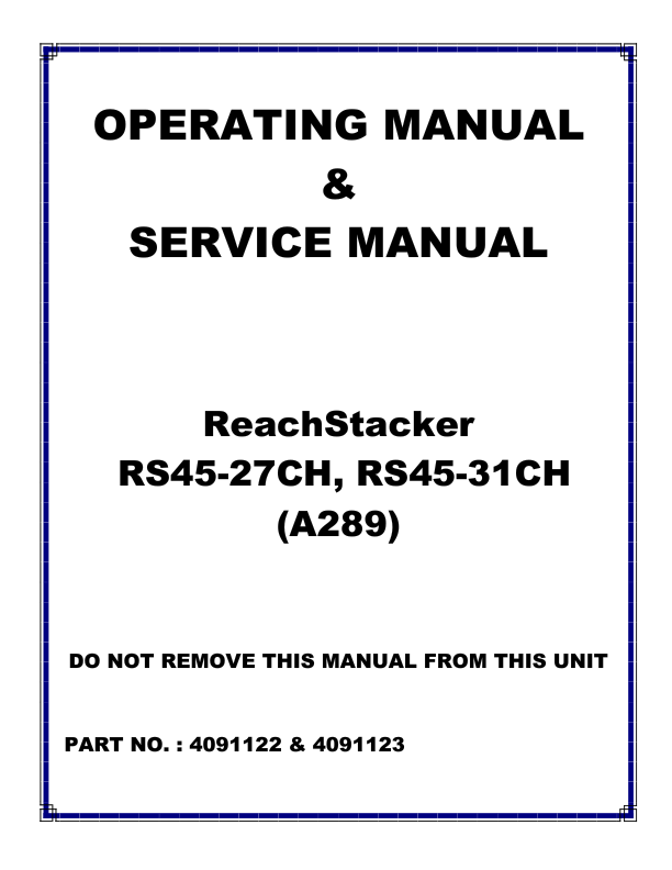 Hyster RS45-27CH , RS45-31CH Reach Stacker A289 Series Operating And Maintenance Manual_1
