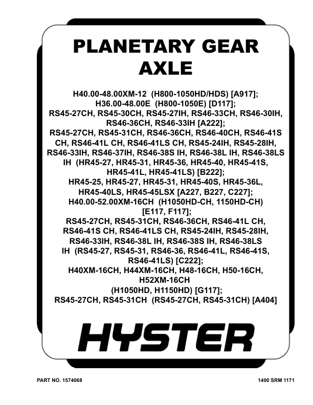 Hyster RS45-27CH, RS45-31CH Reach Stacker A404 Series Repair Manual_1