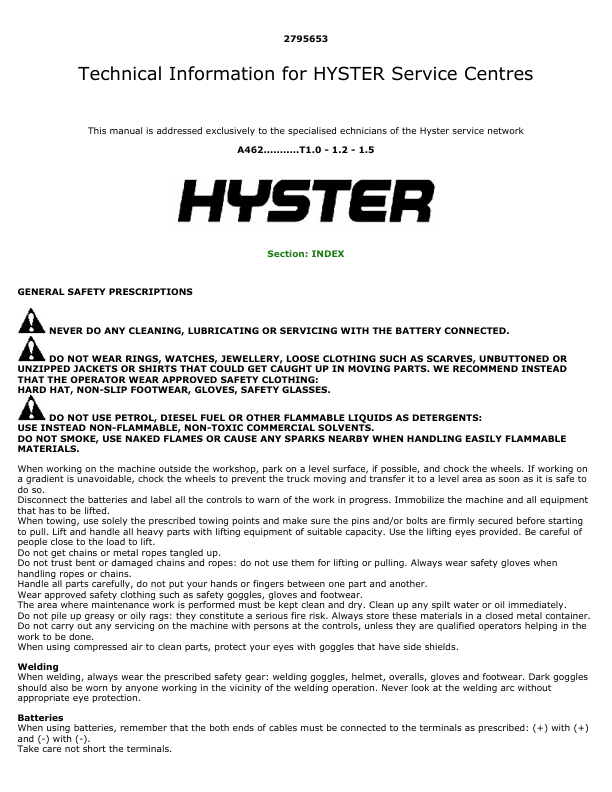 Hyster T1.0, T1.2, T1.5 Electric Forklift Truck A462 Series Repair Manual_1