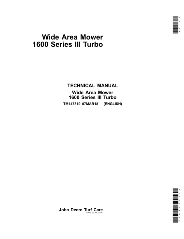 John Deere 1600 Series II Turbo Mower Repair Manual TM147819