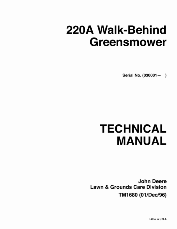 John Deere 220A Greensmower Repair Manual TM1680