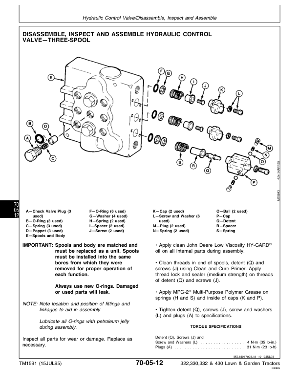 John Deere 322, 330, 332, 430 Law and Garden Tractors Repair Manual TM1591_243
