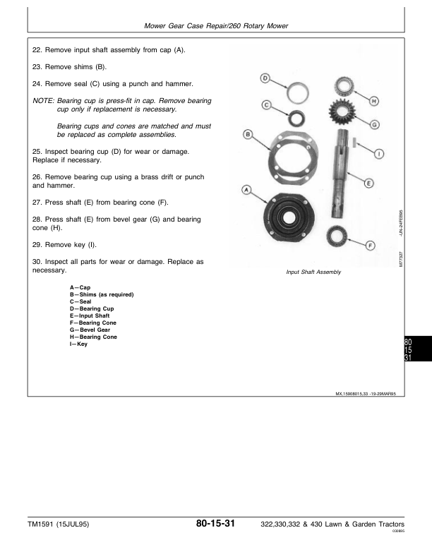 John Deere 322, 330, 332, 430 Law and Garden Tractors Repair Manual TM1591_294
