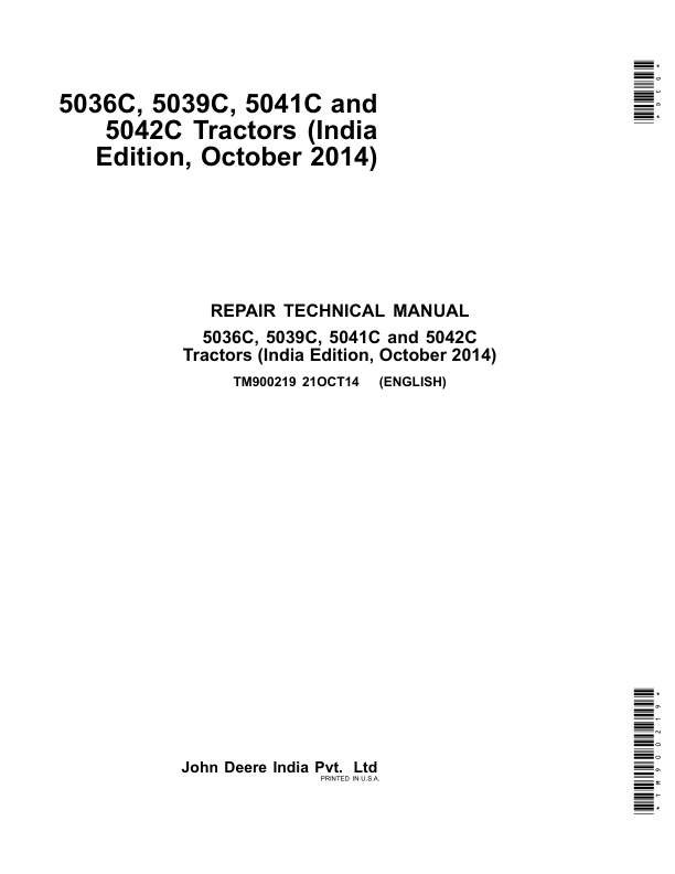 John Deere 5036C, 5039C, 5041C, 5042C Tractors Repair Manual (India)