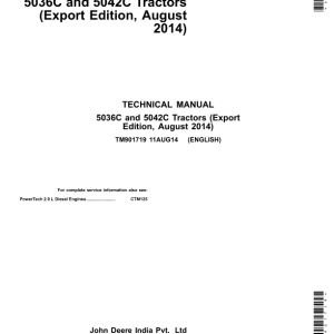 John Deere 5036C, 5042C Tractors Technical Repair Manual (Export - TM901719)