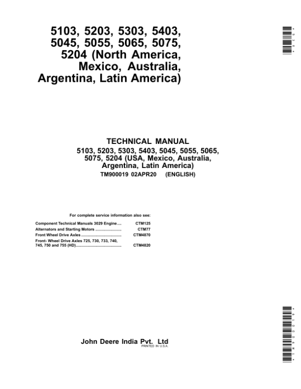 John Deere 5045D, 5045E, 5055D, 5055E, 5065E, 5075E Tractors Repair Manual