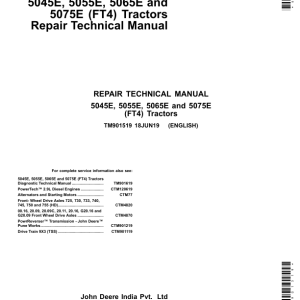 John Deere 5045E, 5055E, 5065E, 5075E (FT4) Tractors Repair Manual (S.N 000001-748240)
