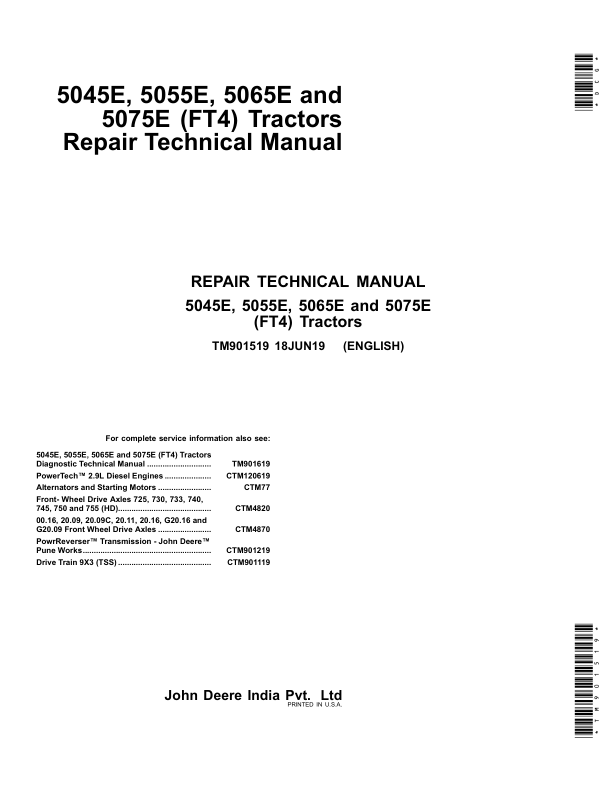 John Deere 5045E, 5055E, 5065E, 5075E (FT4) Tractors Repair Manual (S.N 000001-748240)_TM901519.pdf_page1