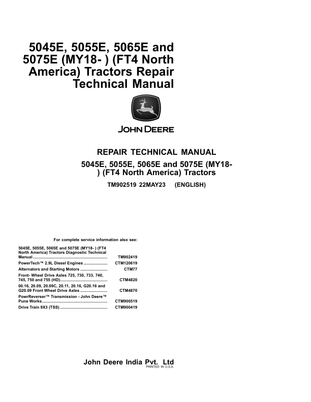 John Deere 5045E, 5055E, 5065E, 5075E Tractors Repair Manual (N.A – MY18-MY22 – FT4)_TM902519.pdf_page1
