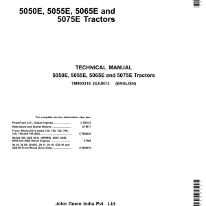 John Deere 5050E, 5055E, 5065E, 5075E Tractors Repair Manual (TM900319 - Europe)