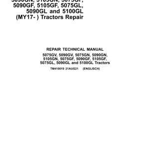 John Deere 5075GV, 5075GN, 5075GF, 5075GL Tractors Repair Manual (EU, MY17 -)