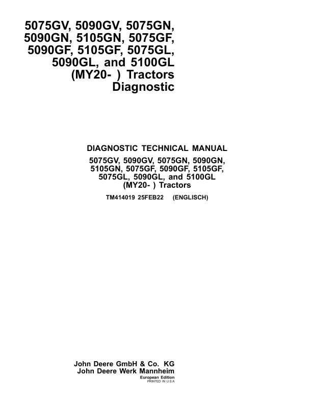 John Deere 5075GV, 5075GN, 5075GF, 5075GL Tractors Repair Manual (EU, MY20 -)_TM414019.pdf_page1