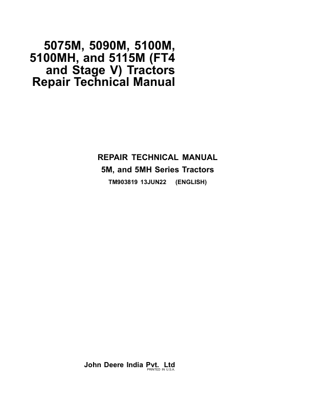John Deere 5075M, 5090M, 5100M, 5100MH, 5115M (FT4 and Stage V) Tractors Repair Manual (EU)_TM903819.pdf_page1