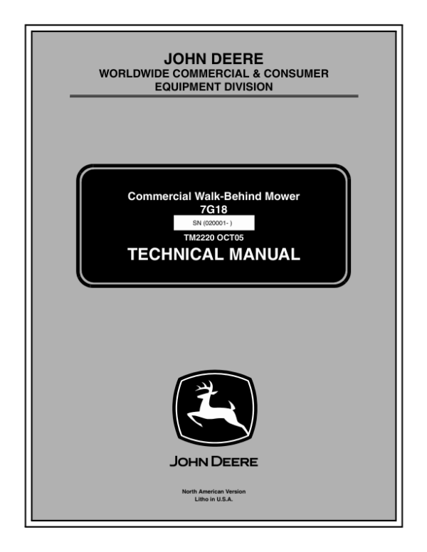 John Deere 7G18 Commercial Walk Behind Mower Repair Manual TM2220