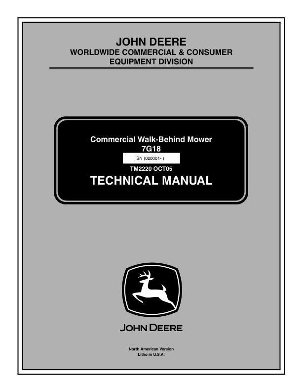 John Deere 7G18 Commercial Walk Behind Mower Repair Manual TM2220