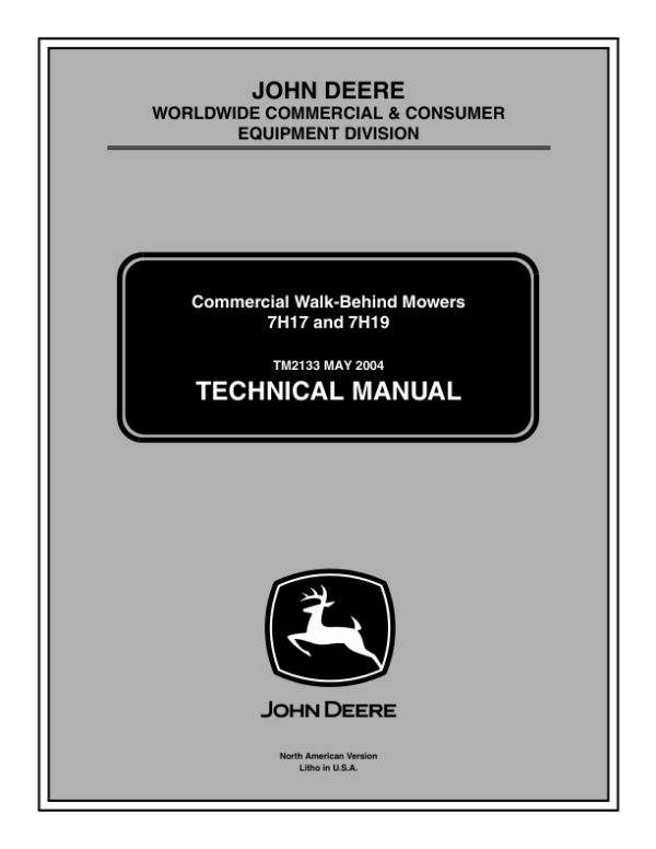 John Deere 7H17, 7H19 Commercial Walk Behind Mower Repair Manual TM2133