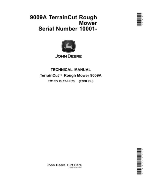 John Deere 9009A Terraincut Mower Repair Manual TM137719 (S.N. 010001 - )