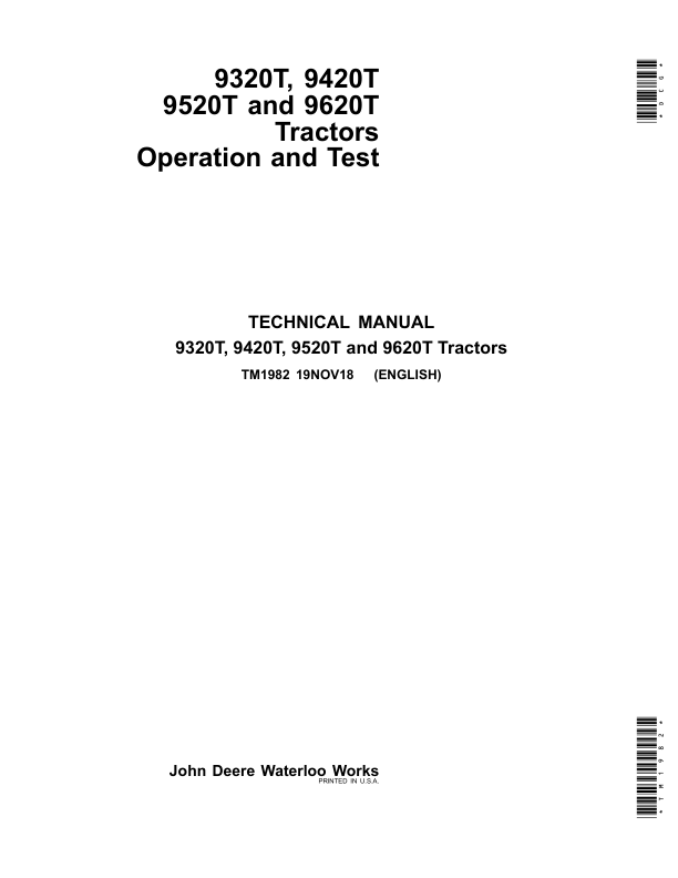 John Deere 9320T, 9420T, 9520T, 9620T Tractors Repair Manual
