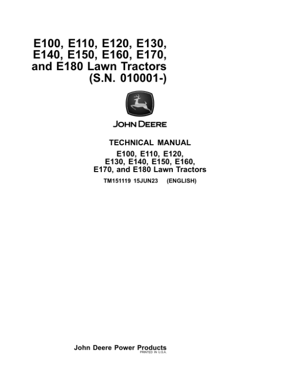 John Deere E100, E110, E120, E130, E140, E150, E160, E170, E180 Repair Manual TM151119