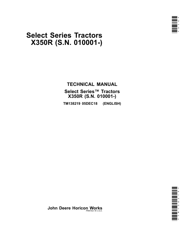 John Deere X350R Lawn Tractors (S.N. 010001-) Repair Manual TM138219
