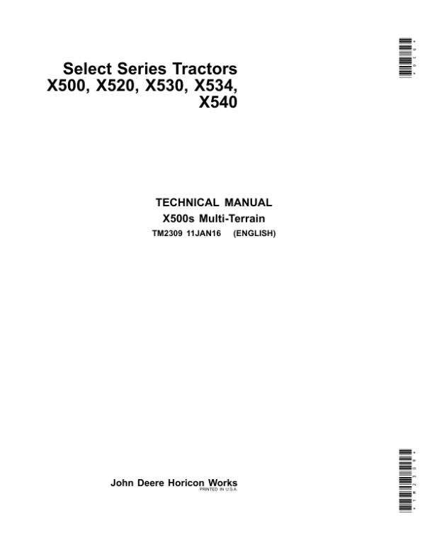 John Deere X500, X520, X530, X534, X540 Lawn Tractors Repair Manual TM2309