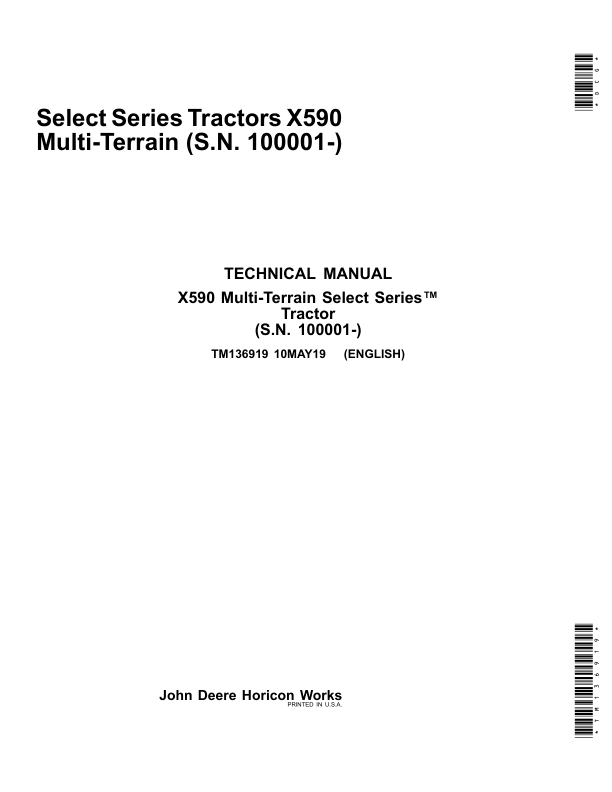John Deere X590 Multi-Terrain Tractor Repair Manual (S.N. 100001-) TM136919