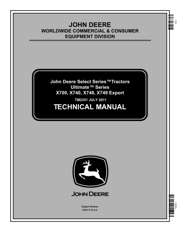 John Deere X740, X744, X748, X749 Lawn Tractors Repair Manual TM2350 & TM2351