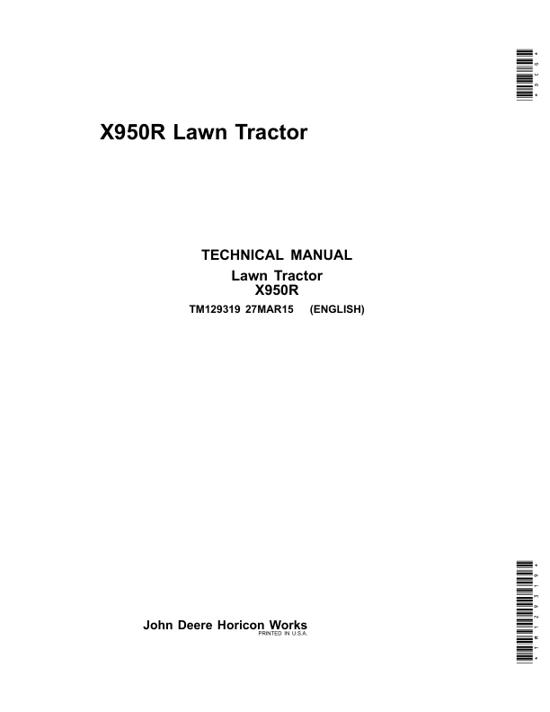 John Deere X950R Lawn Tractor Repair Manual (S.N – 030000 ) TM129319