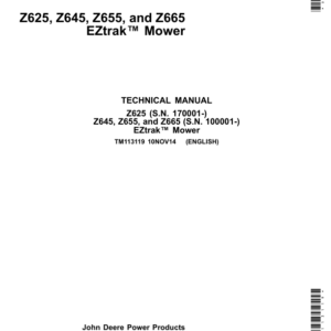 John Deere Z625, Z645, Z655, Z665 EZtrak Mower Repair Manual TM113119
