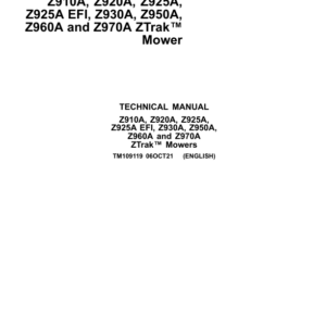 John Deere Z910A, Z920A, Z925A, Z925A EFI, Z930A, Z950A, Z960A, Z970A Mower Repair Manual