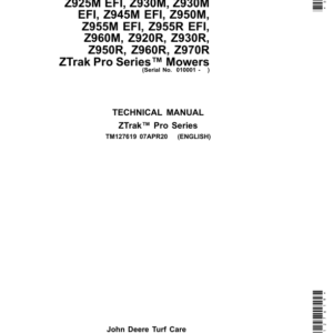 John Deere Z915B, Z915E, Z920M, Z925M EFI, Z930M, Z930M EFI, Z945M EFI Mower Repair Manual