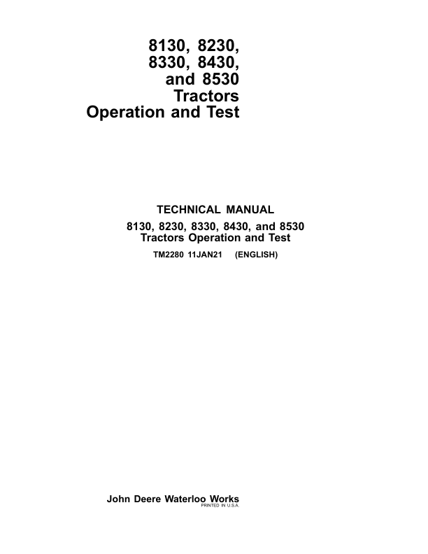 John Deere 8130, 8230, 8330, 8430, 8530 Tractors Repair Manual (TM2270 & TM2280)_TM2280.pdf_page1