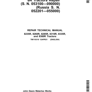 John Deere 8235R, 8260R, 8285R, 8310R, 8335R, 8360R Tractors Repair Manual (053100-090000)