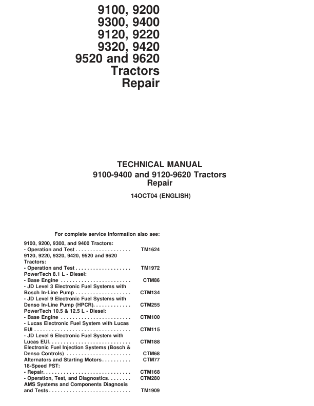 John Deere 9100, 9200, 9300, 9400 Tractors Repair Manual (TM1623 & TM1624)_TM1623.pdf_page1