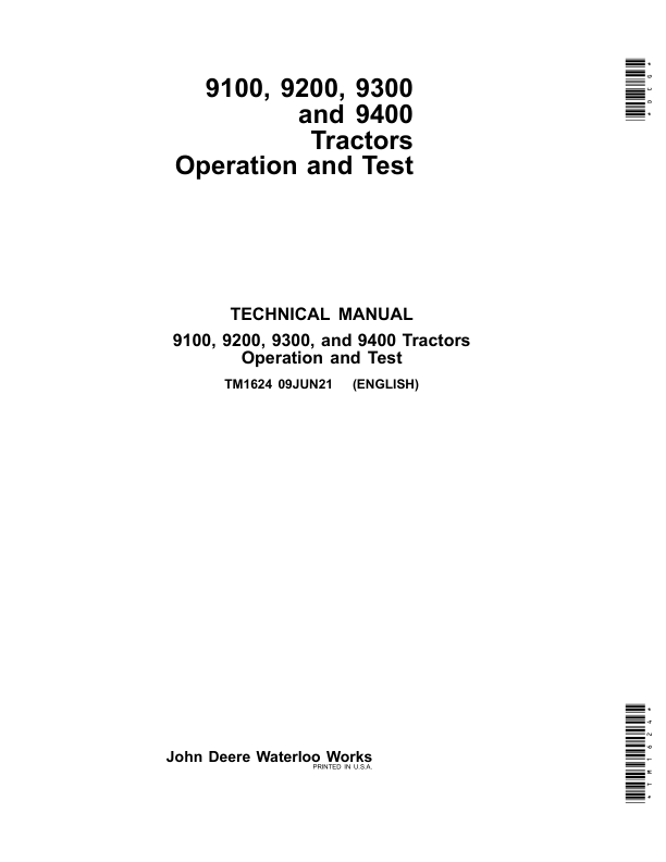 John Deere 9100, 9200, 9300, 9400 Tractors Repair Manual (TM1623 & TM1624)_TM1624.pdf_page1