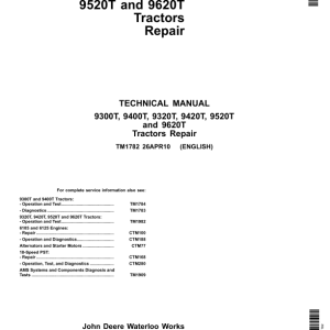 John Deere 9300T, 9400T Tractors Technical Repair Manual